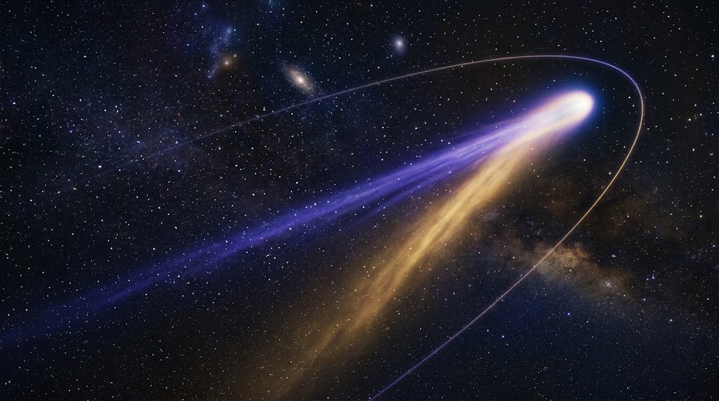 星空を横切る尾を引いた天体のイメージ
