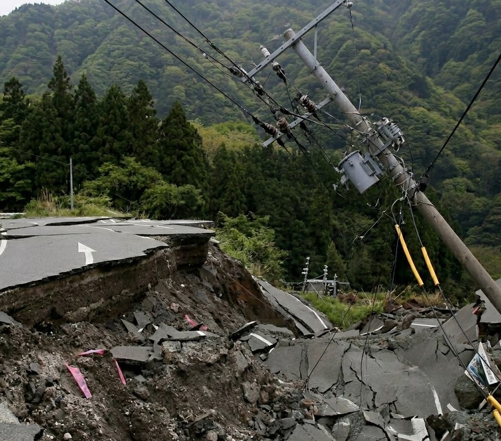 地震で割れた道路