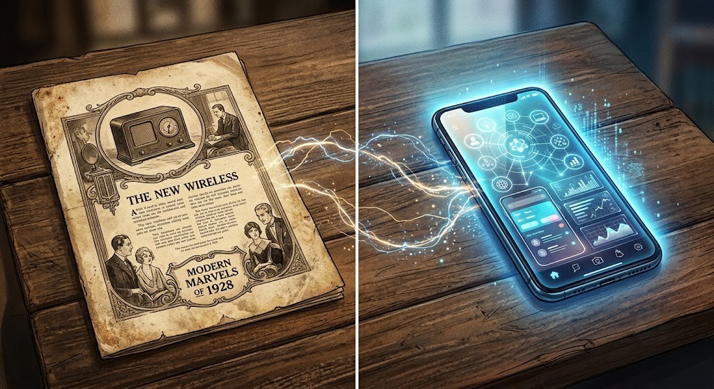 1926年の雑誌と現代のスマートフォンの対比