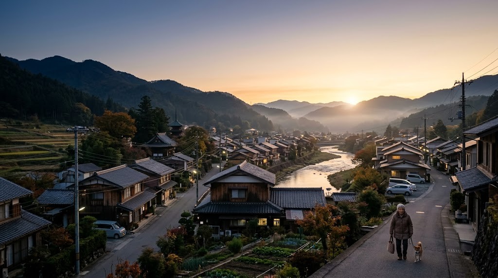 穏やかな朝焼けの空と目覚める街並み
